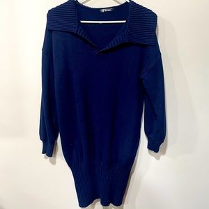 Navy blue sweater dress.